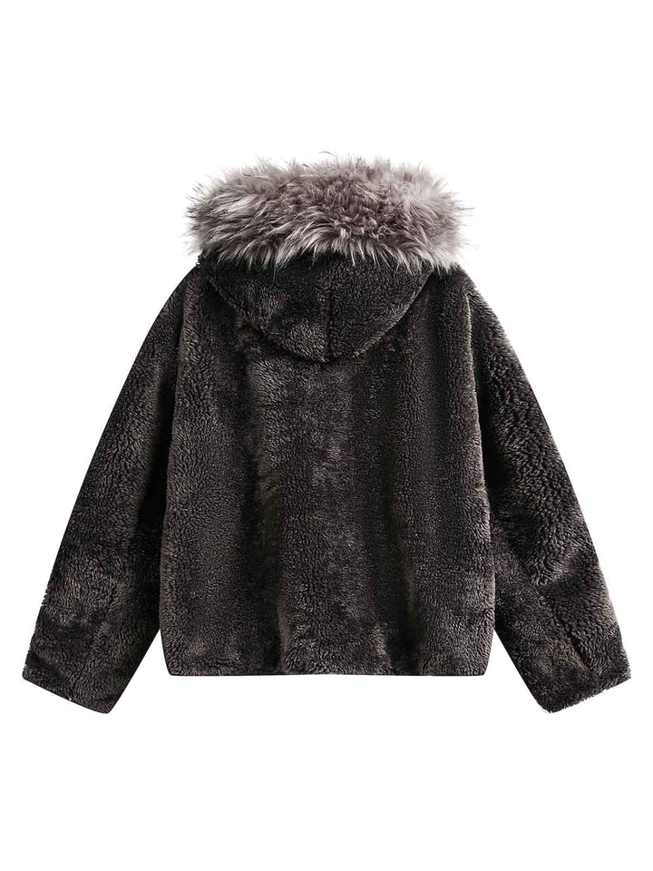Fur Hooded Quilted Sherpa Jacket - 2304