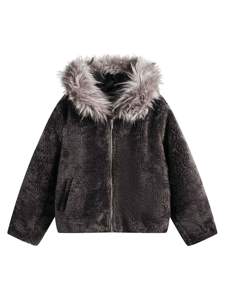 Fur Hooded Quilted Sherpa Jacket - 2304