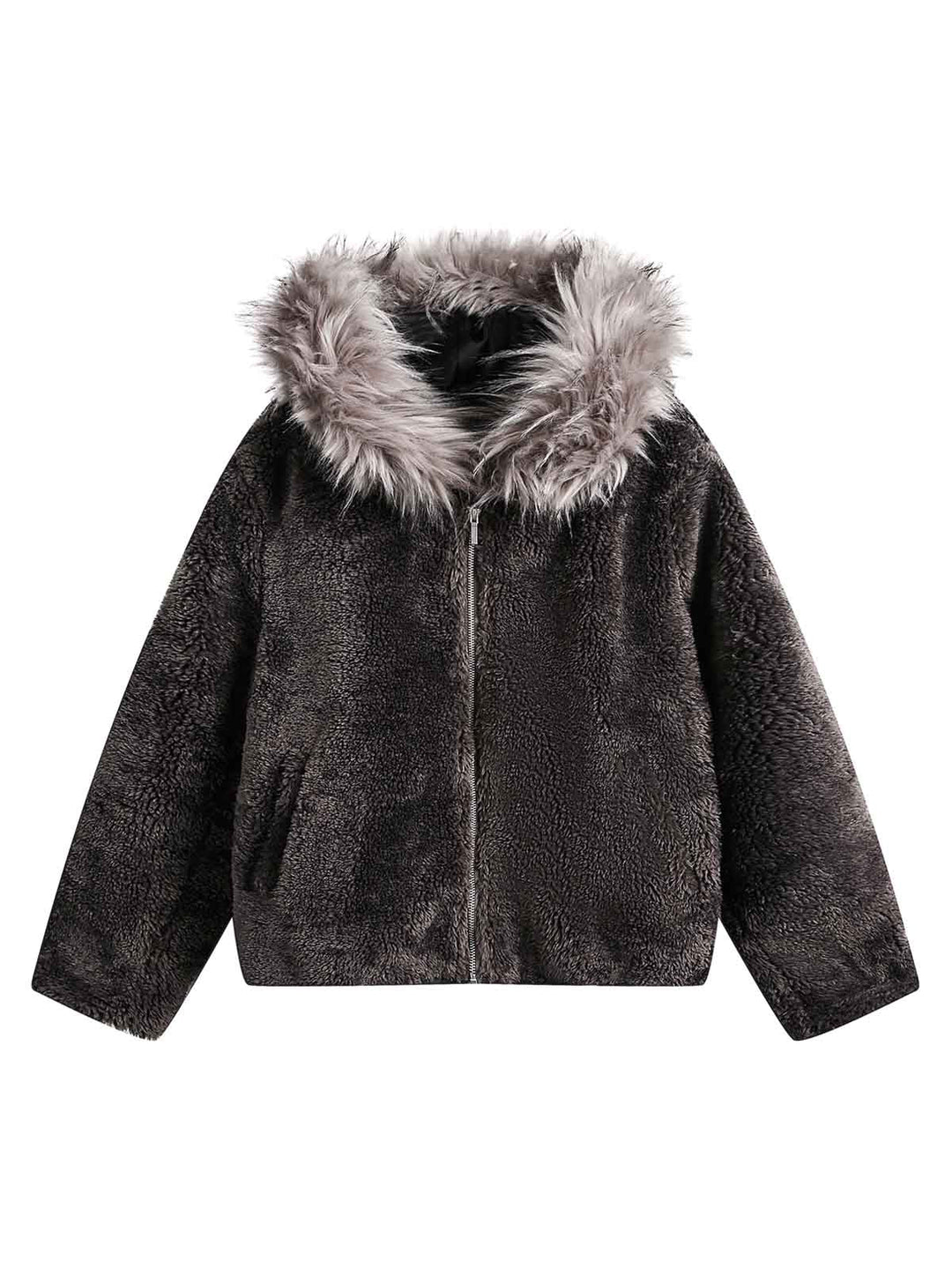 Fur Hooded Quilted Sherpa Jacket - 2304