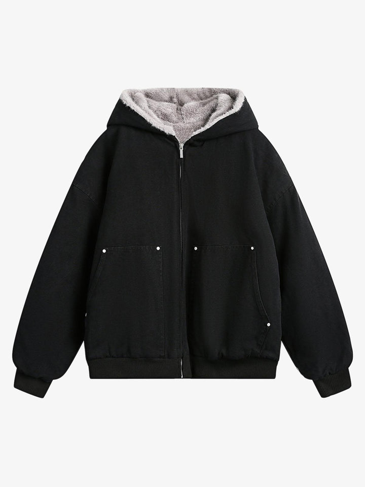 Fur Hooded Zip Up Quilted Jacket