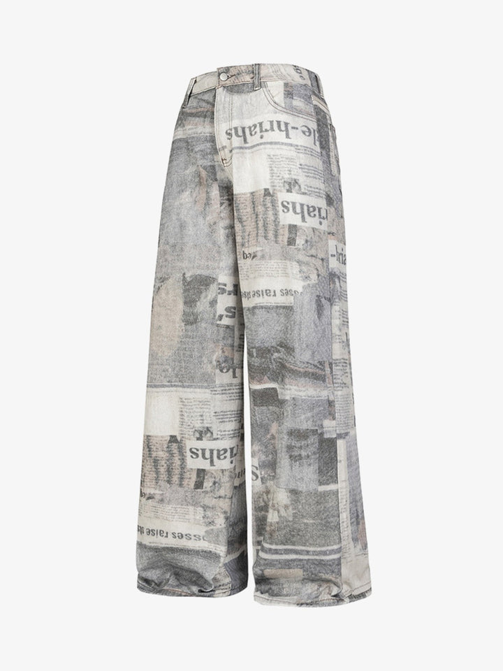 Graffiti Newspaper Baggy Jeans - 2404