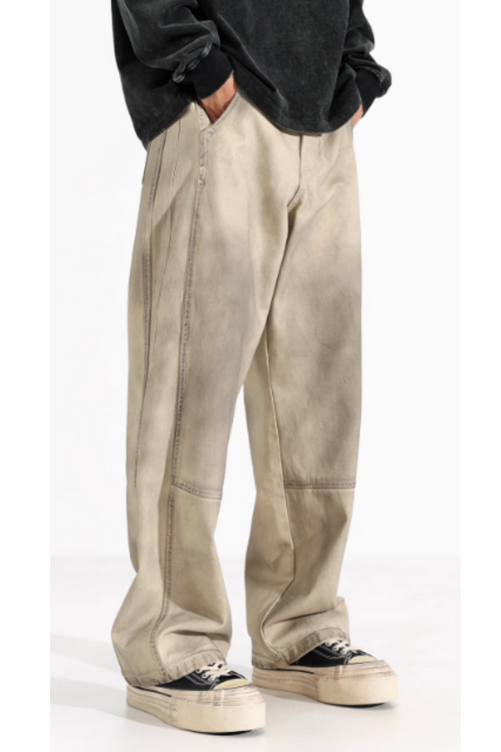 'Grain' Distressed Wide-Leg Jeans