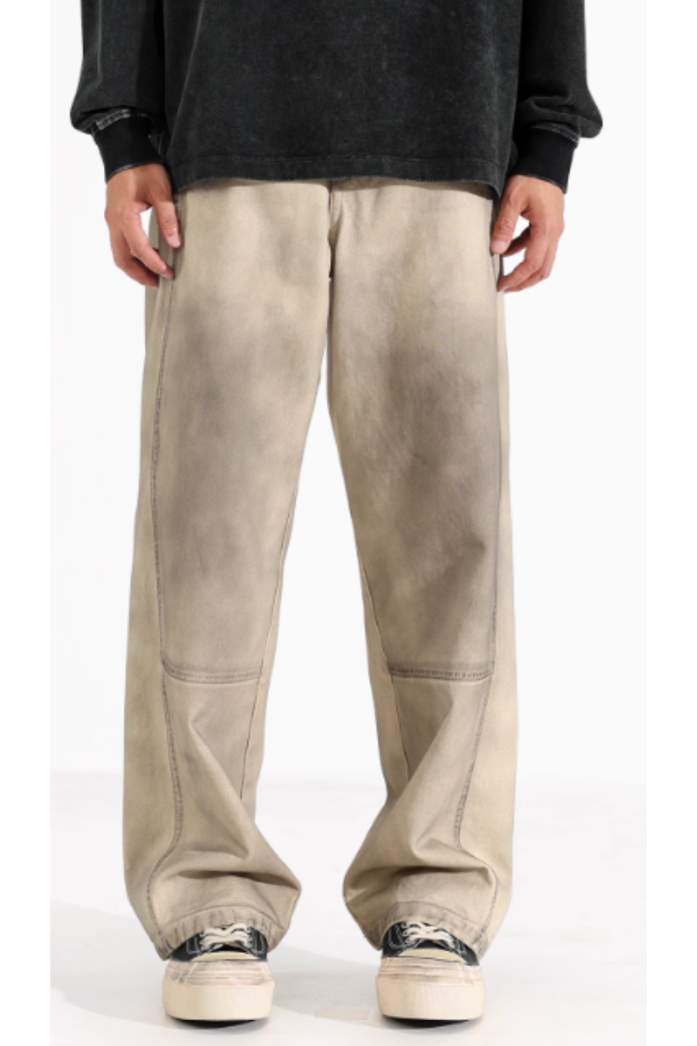 'Grain' Distressed Wide-Leg Jeans