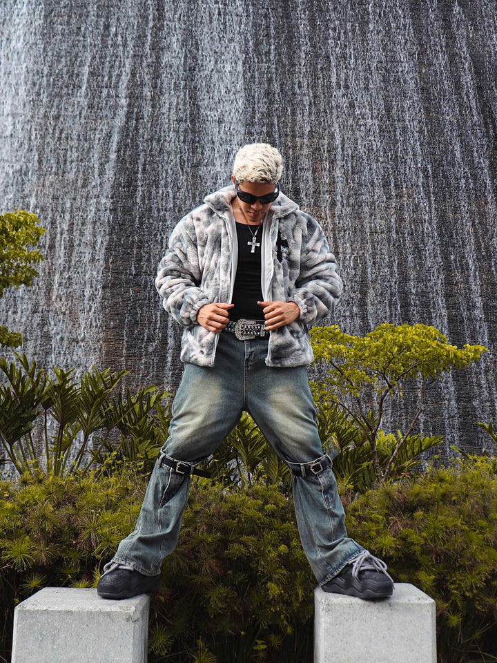 Heavy-Duty Faux Lambswool Tie-Dye Urban Jacket - 1558