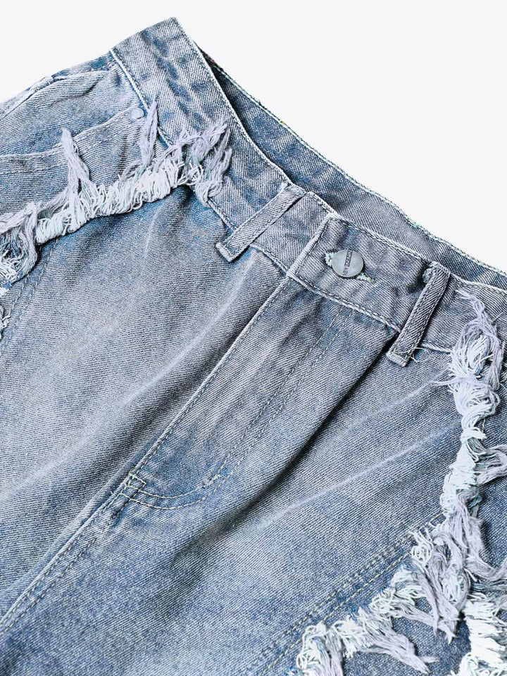 High Street Washed Distressed Denim Shorts - 2100