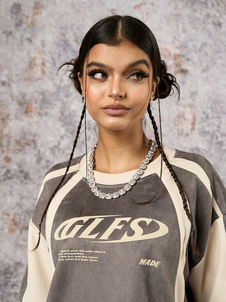 Jersey Deconstructed Contrast Color Stitching Print T-shirt - 2407