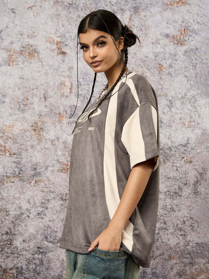 Jersey Deconstructed Contrast Color Stitching Print T-shirt - 2407