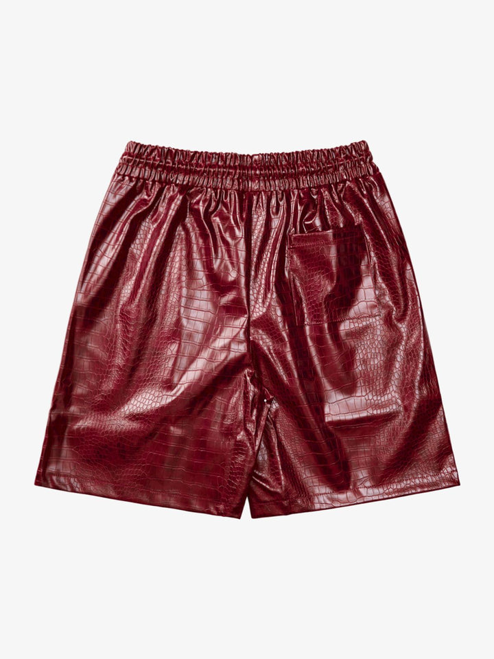 Letter Embroidered Leather Shorts