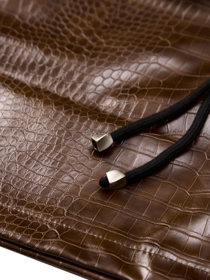 Letter Embroidered Leather Shorts