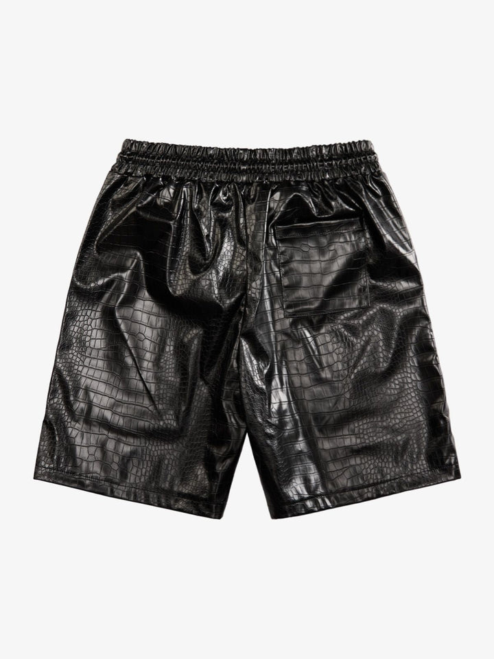 Letter Embroidered Leather Shorts