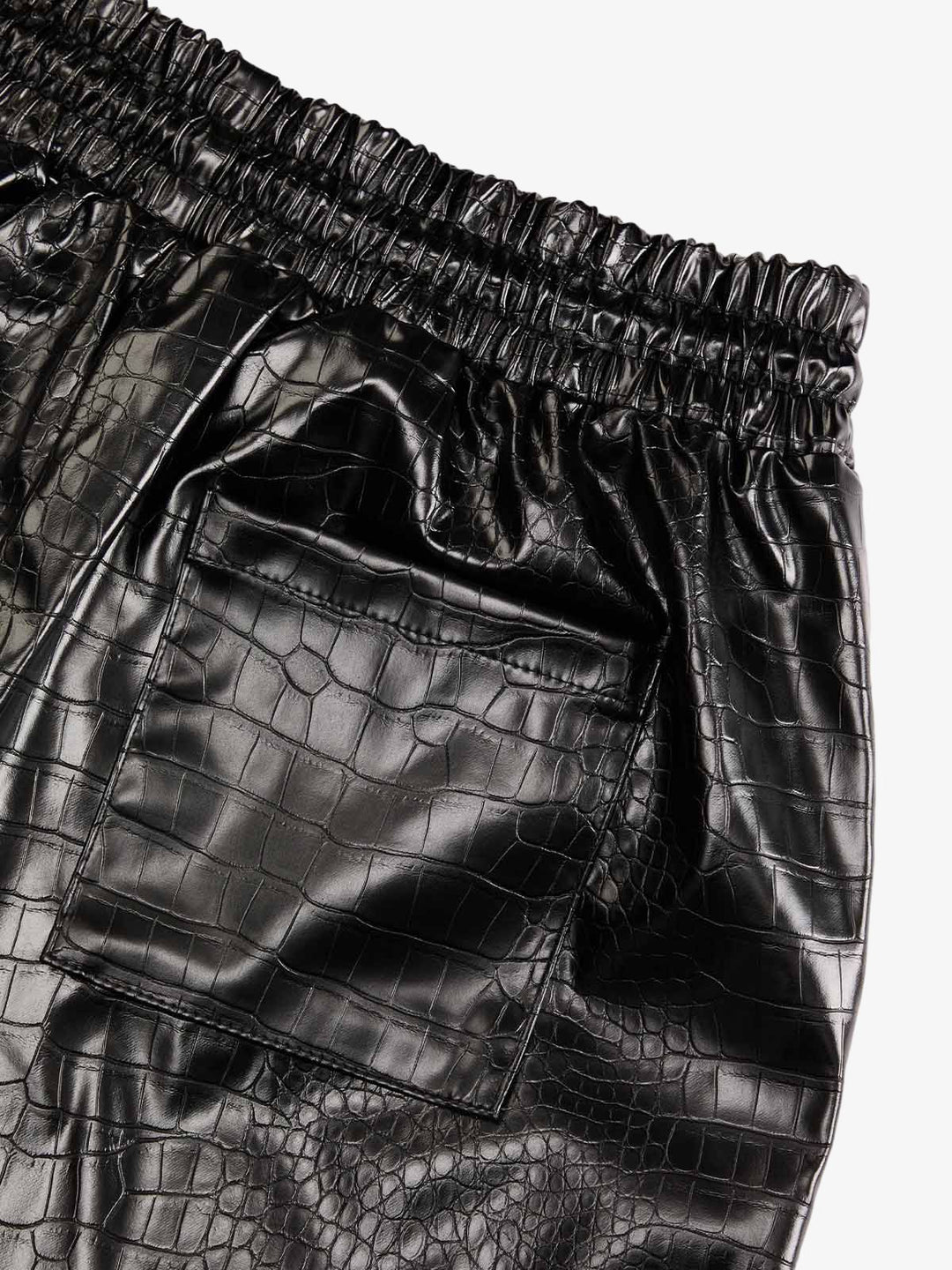 Letter Embroidered Leather Shorts