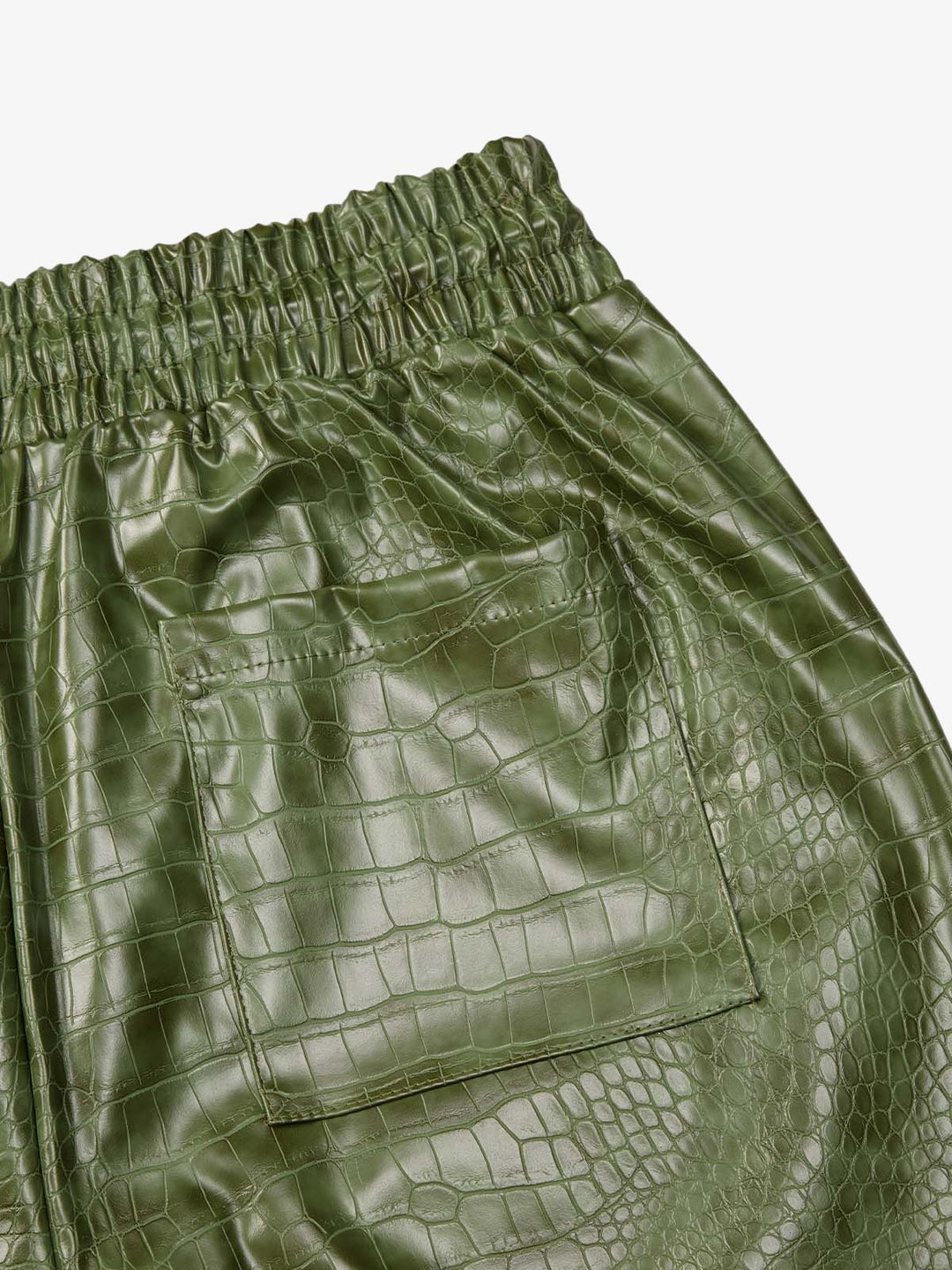 Letter Embroidered Leather Shorts