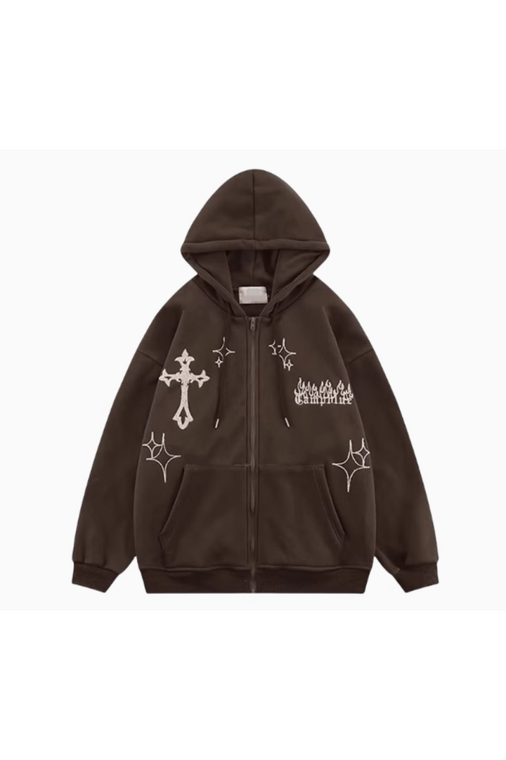 'Mason' Hooded Embroidered Cardigan Jacket