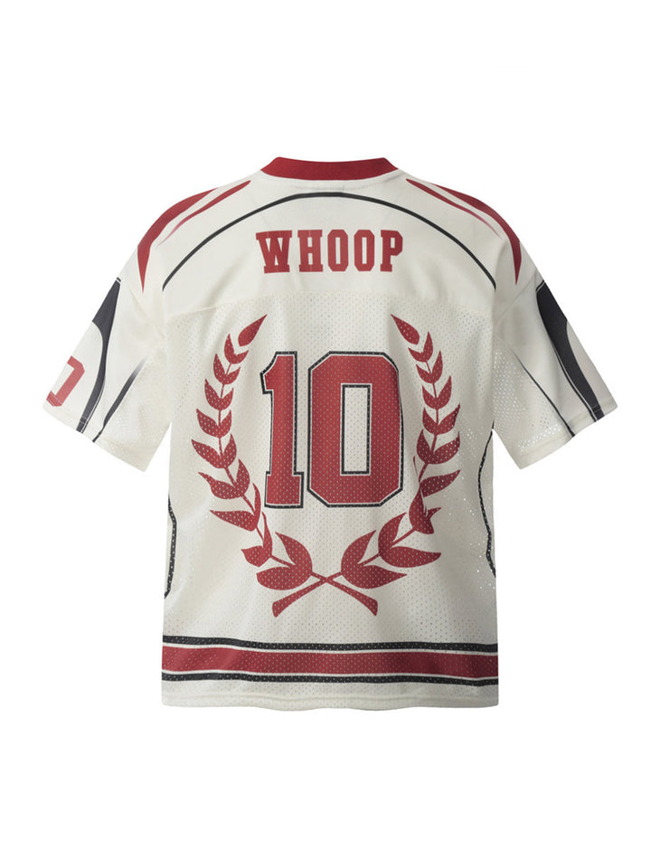 Patchwork Mesh letter Print Jersey T-Shirt