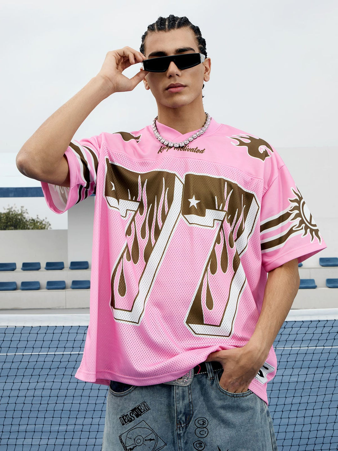 Pink Flame Print Jersey T-shirt - 2390