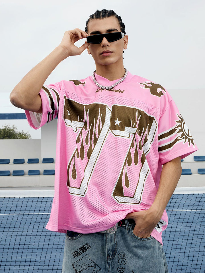 Pink Flame Print Jersey T-shirt - 2390