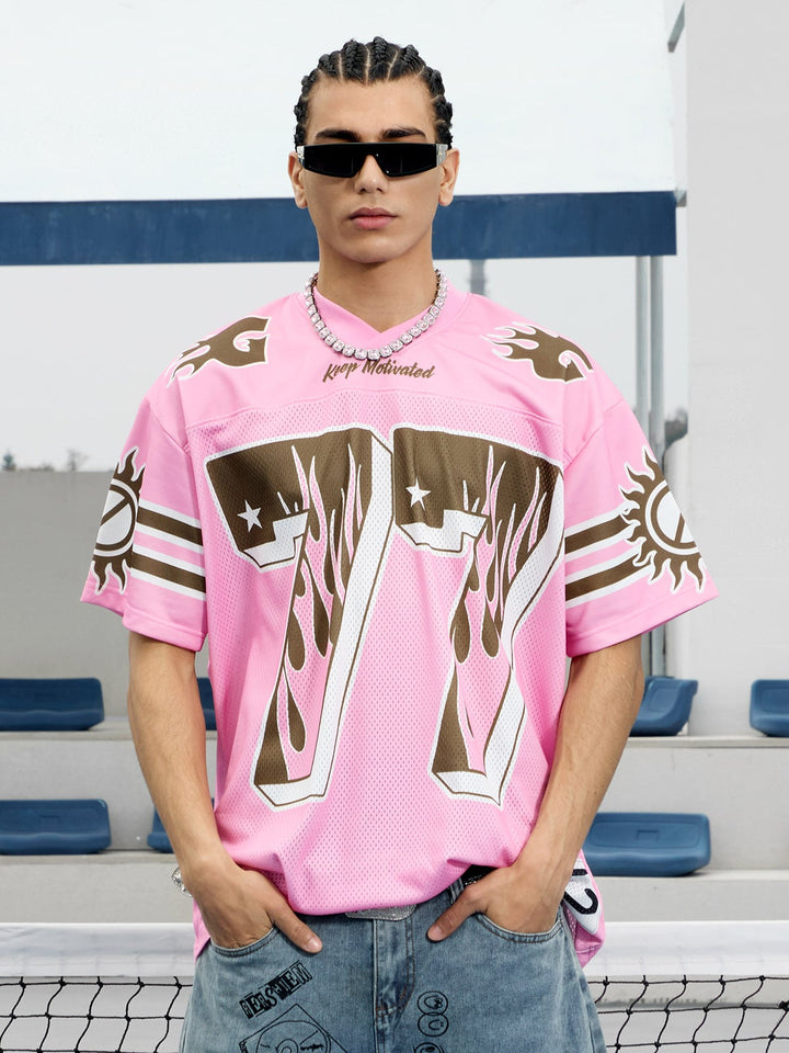 Pink Flame Print Jersey T-shirt - 2390
