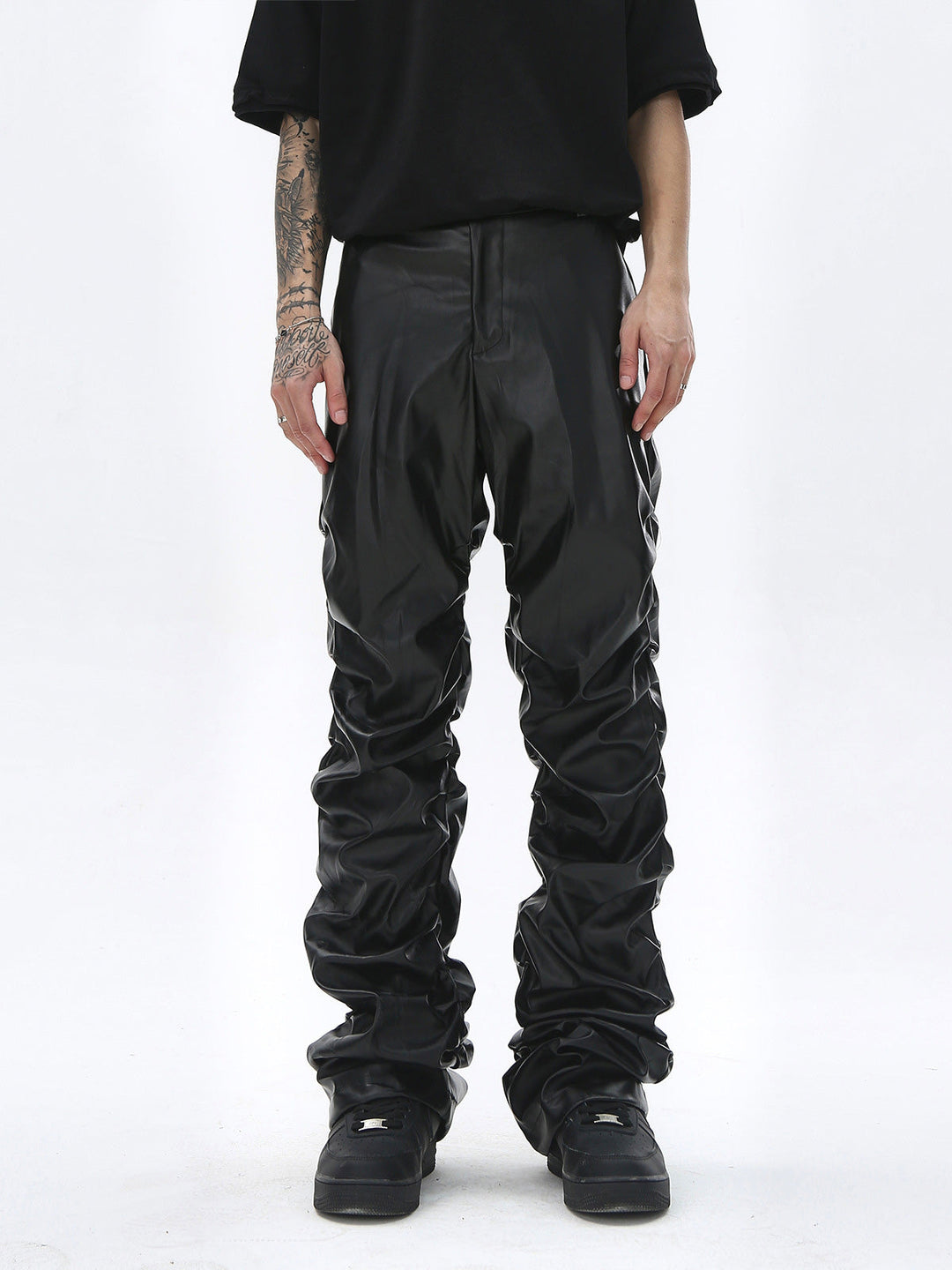 Punk Style Pleated Leather Pants - 2195