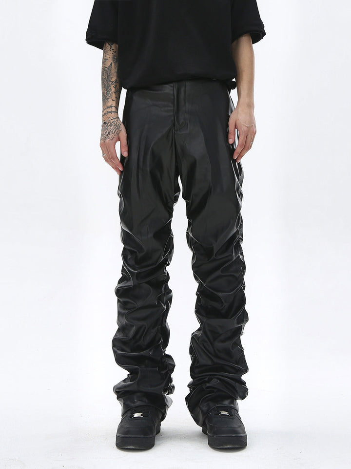 Punk Style Pleated Leather Pants - 2195