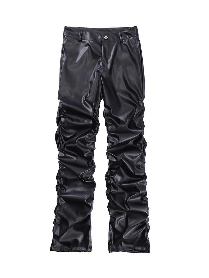 Punk Style Pleated Leather Pants - 2195