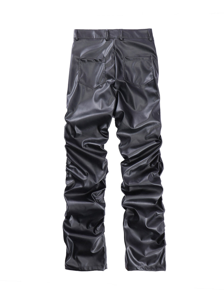 Punk Style Pleated Leather Pants - 2195