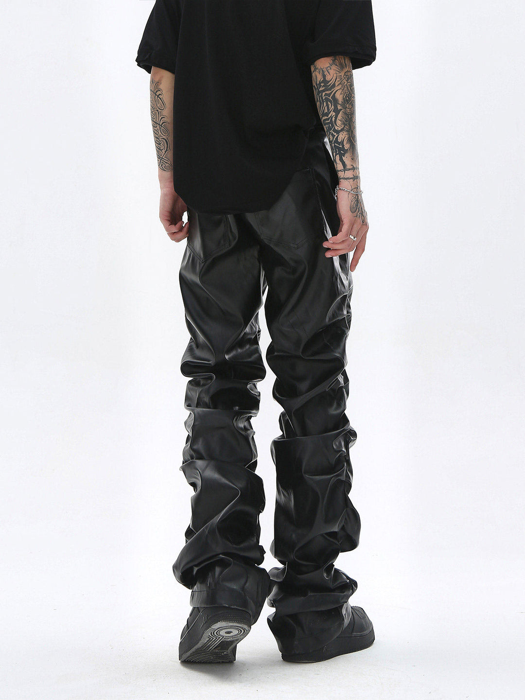 Punk Style Pleated Leather Pants - 2195