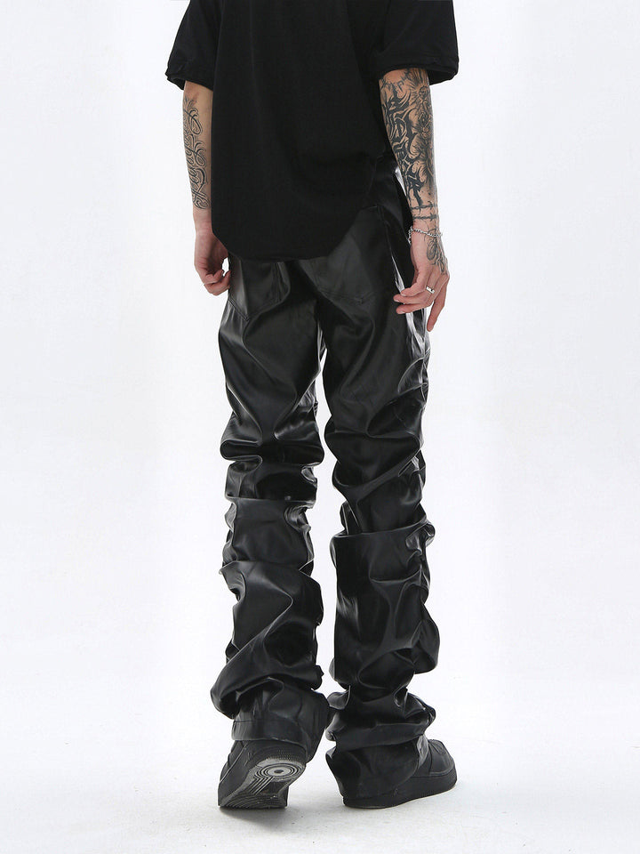 Punk Style Pleated Leather Pants - 2195