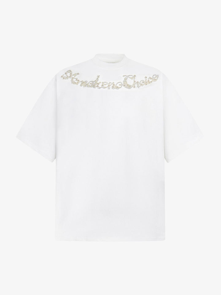 Retro Embroidery Beaded Letter Print T-shirt