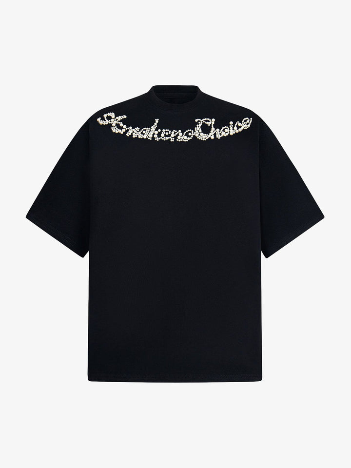 Retro Embroidery Beaded Letter Print T-shirt