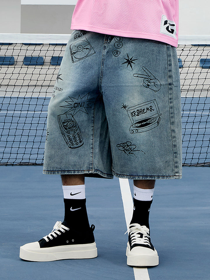 Retro Fun Graffiti Denim Jorts