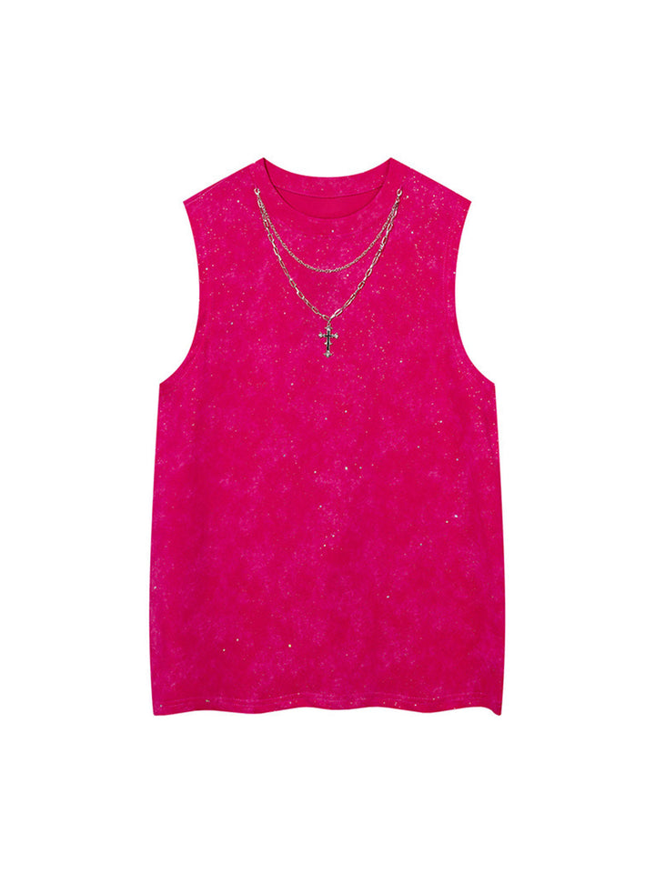 Retro Rhinestone Cross Chain Vest