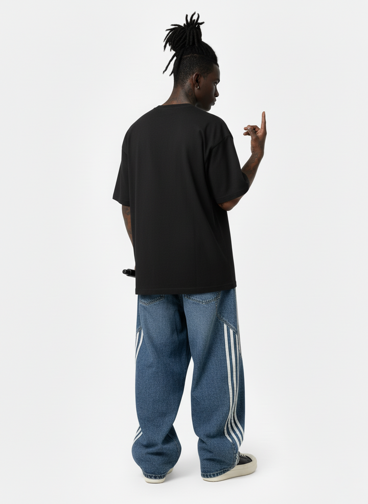 Denim Contrast Striped Stitching Barrel Jeans