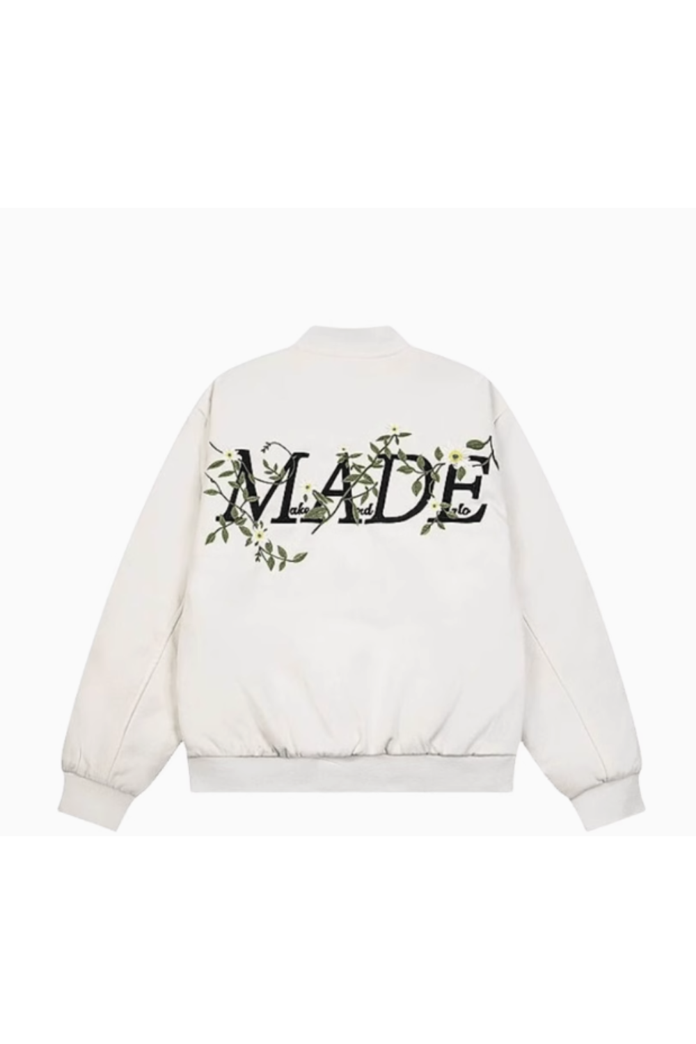 'Solace' Letter Flower Print Baseball Jacket