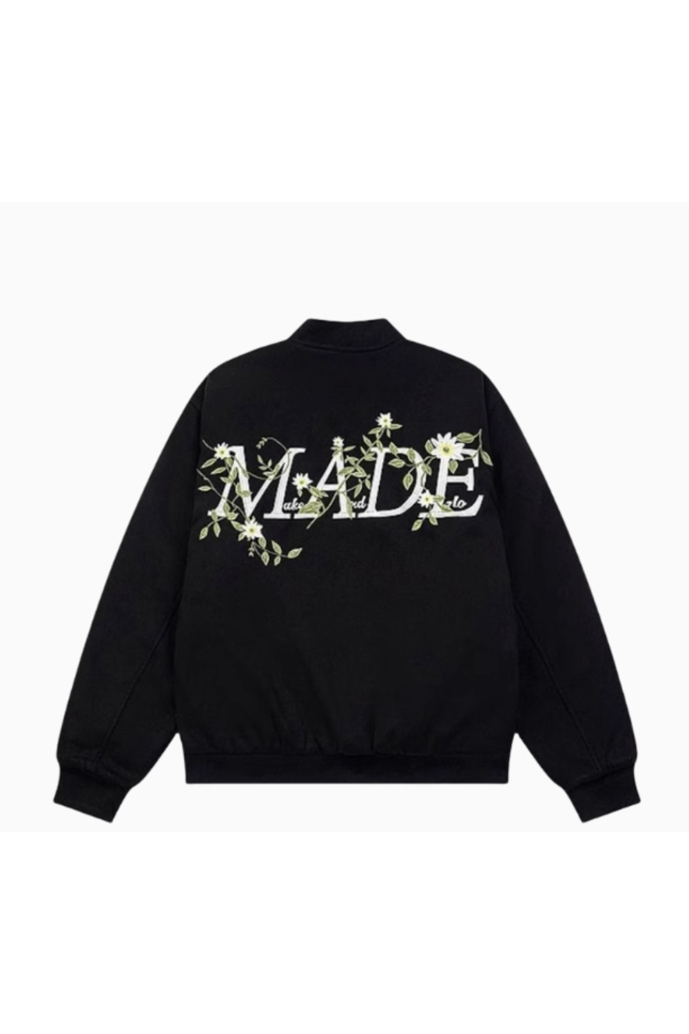 'Solace' Letter Flower Print Baseball Jacket