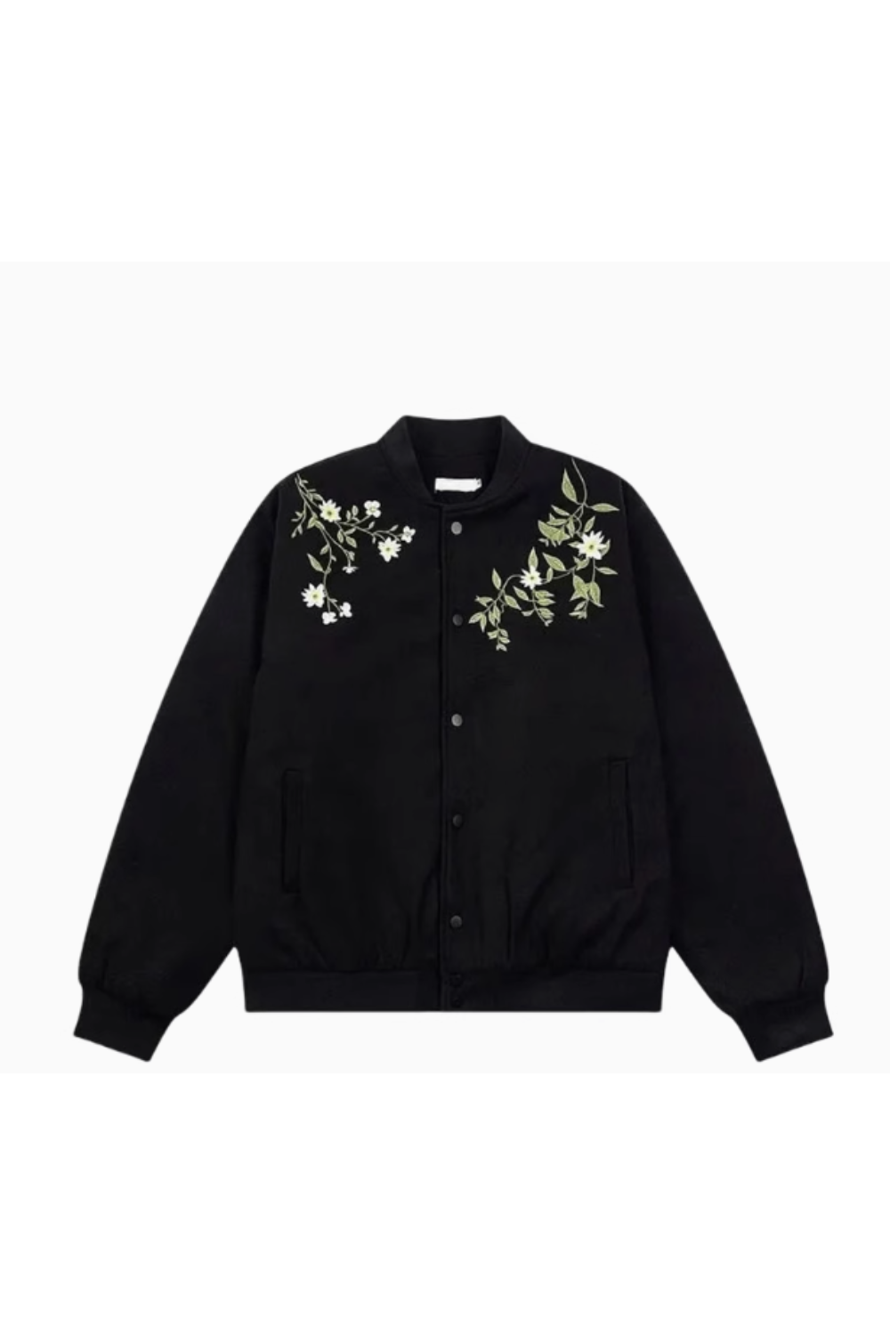 'Solace' Letter Flower Print Baseball Jacket