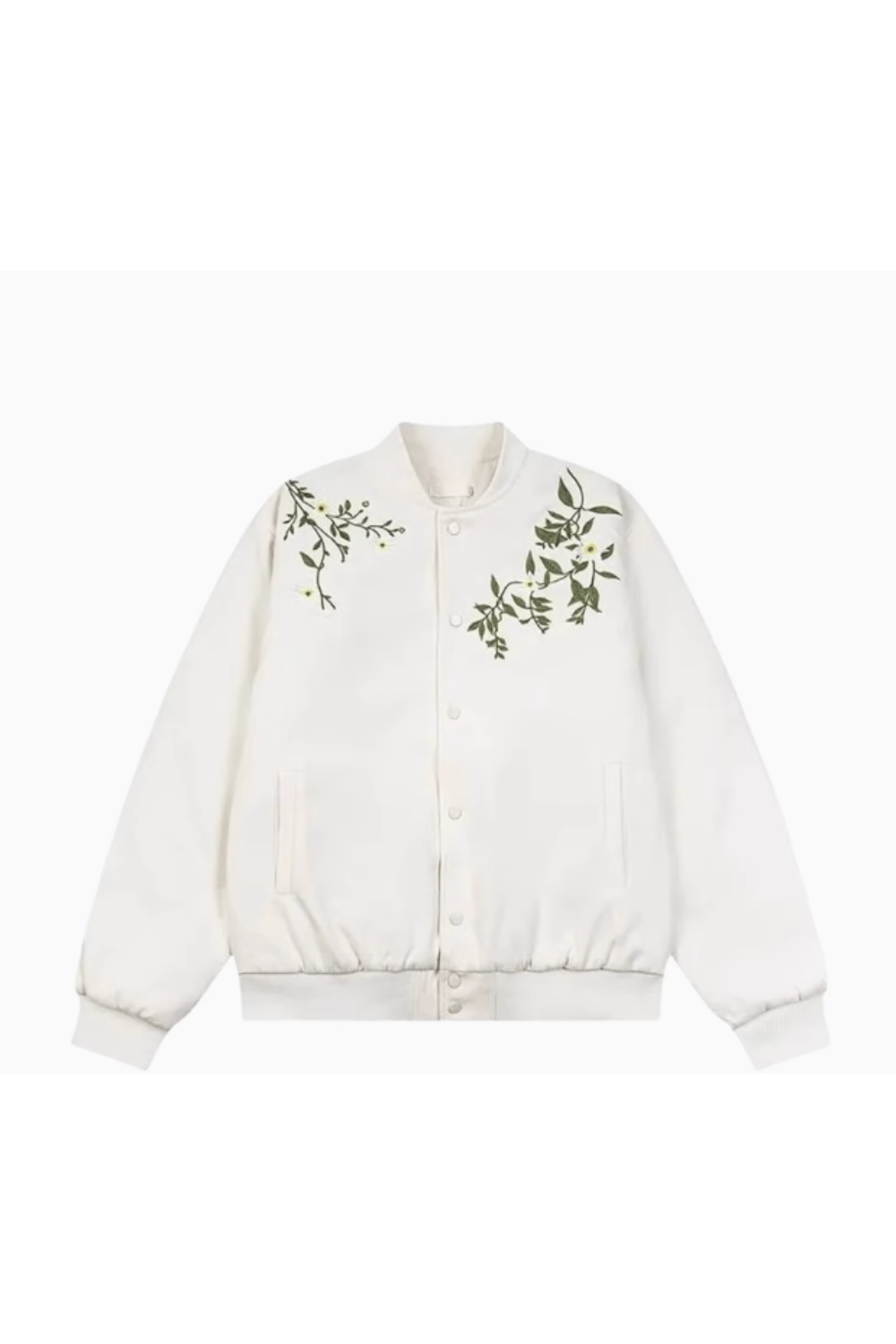 'Solace' Letter Flower Print Baseball Jacket