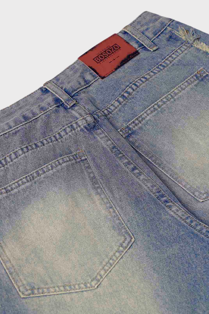 Washed Distressed Raw Edge Baggy Jeans