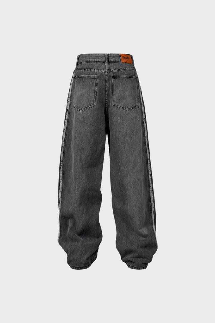 Washed Distressed Raw Edge Baggy Jeans