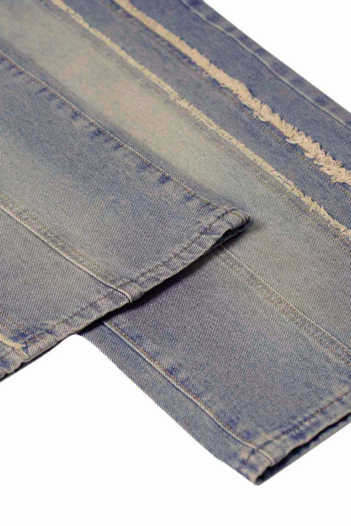 Washed Distressed Raw Edge Baggy Jeans