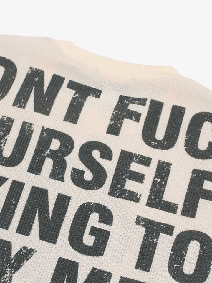 Waffle Knit Graphic Print Crewneck Sweatshirt