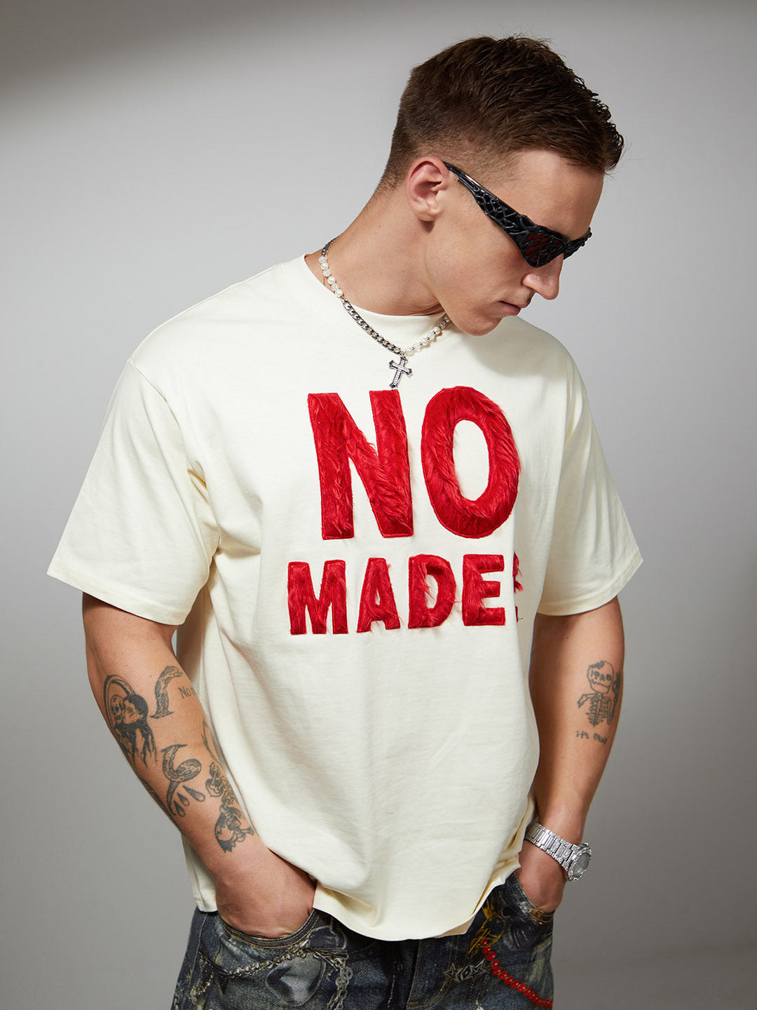 Heavy Retro Patch Embroidered T-shirt - 2398