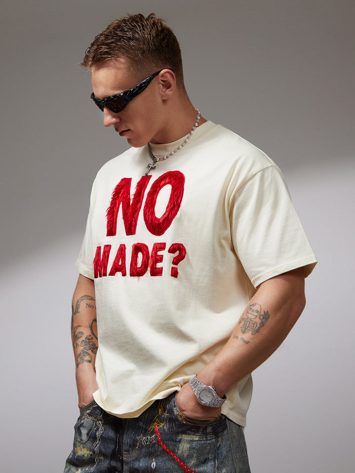 Heavy Retro Patch Embroidered T-shirt - 2398