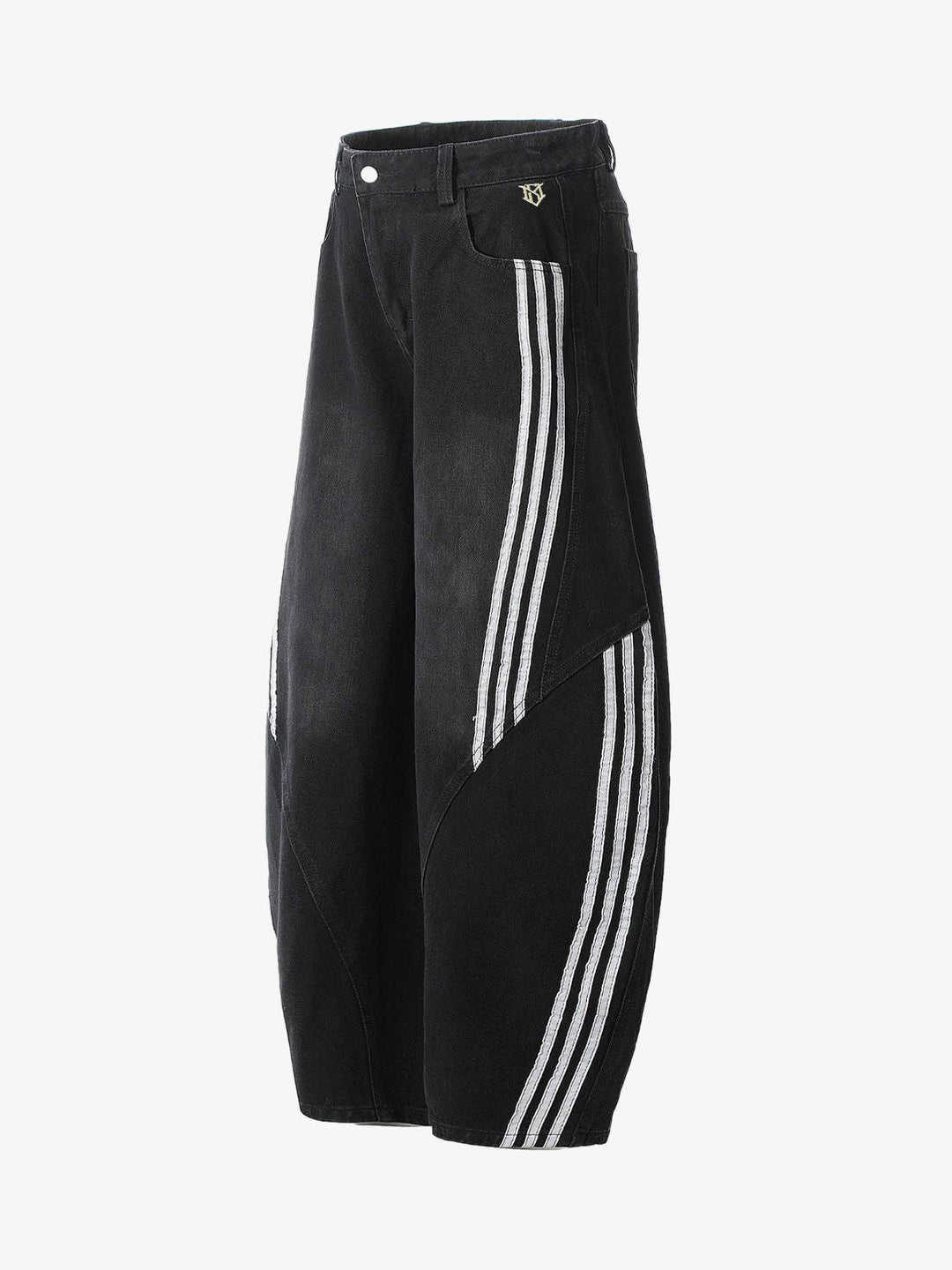 Denim Contrast Striped Stitching Barrel Jeans