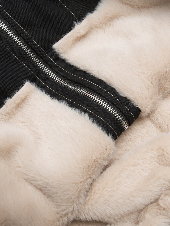 Faux Fur Lined Zip Up Hooded Bomber Jacket