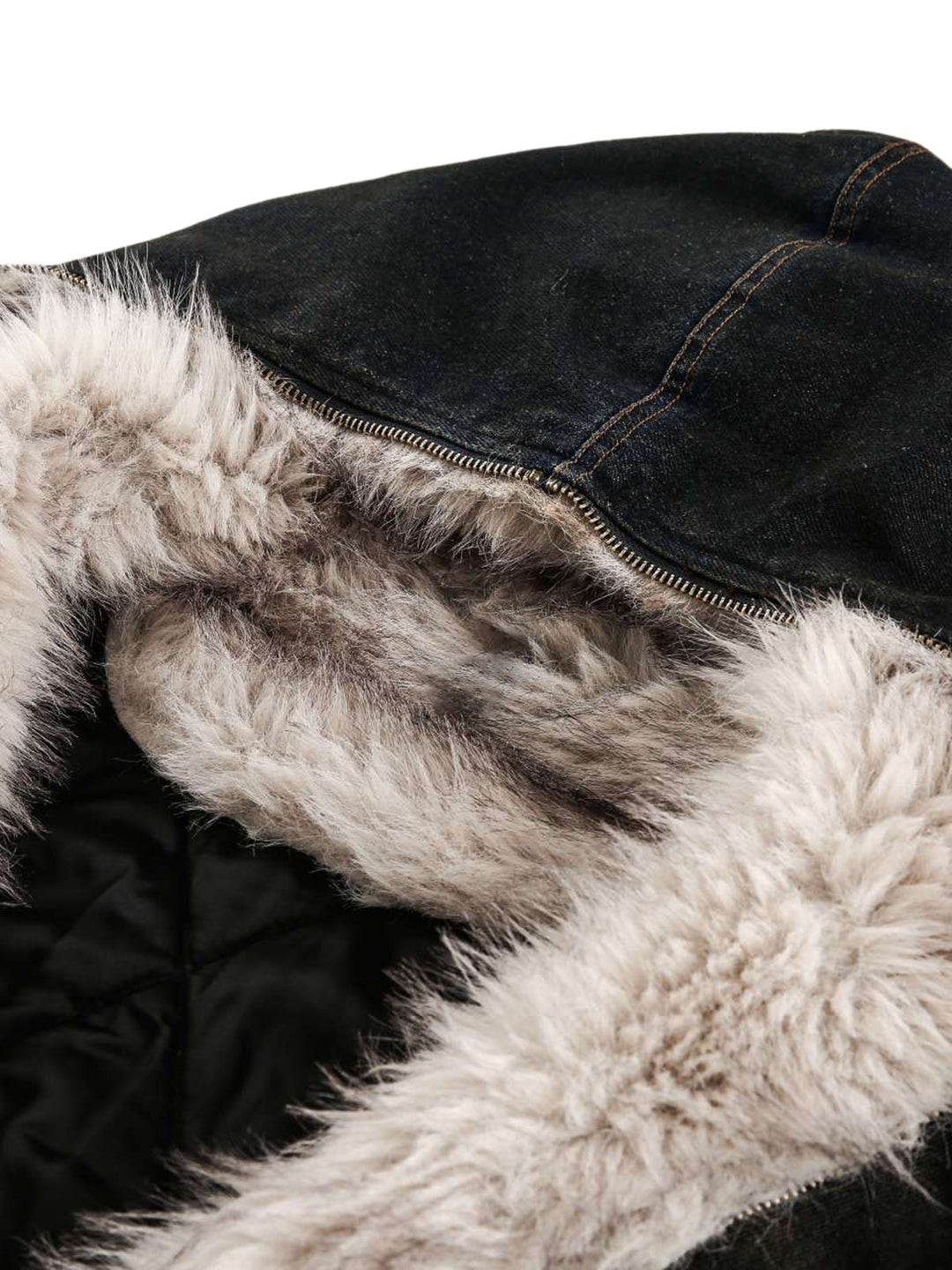 Washed Denim Fur Hooded Jacket - 2265