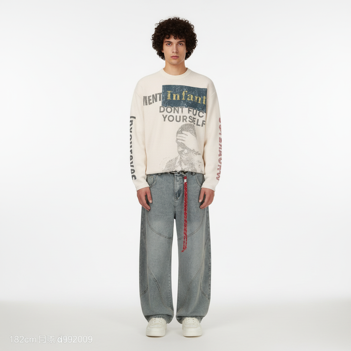 Knit Graphic Crewneck Sweatshirt - Apricot