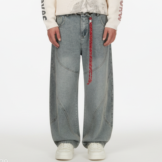 Retro Patchwork Barrel Jeans