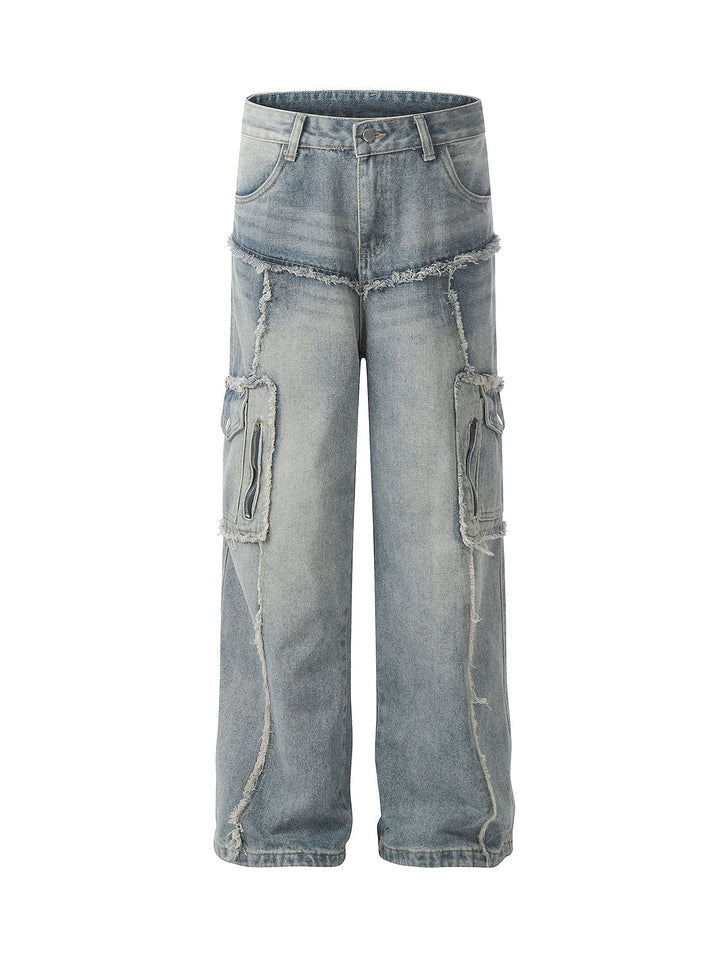 'Chiara' Distressed Raw Edge Cargo Jeans