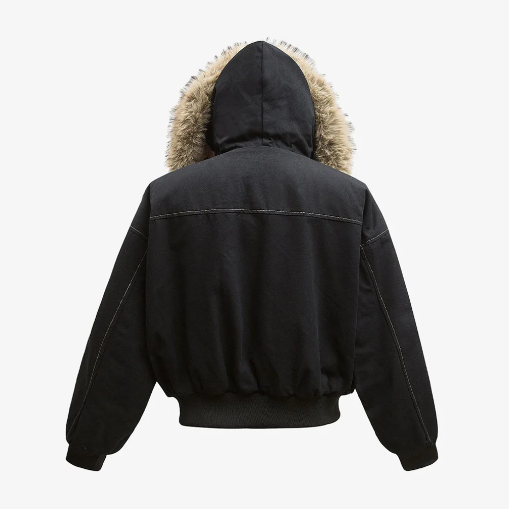 Faux Fur Lined Zip Up Winter Hooded Bomber Jacket