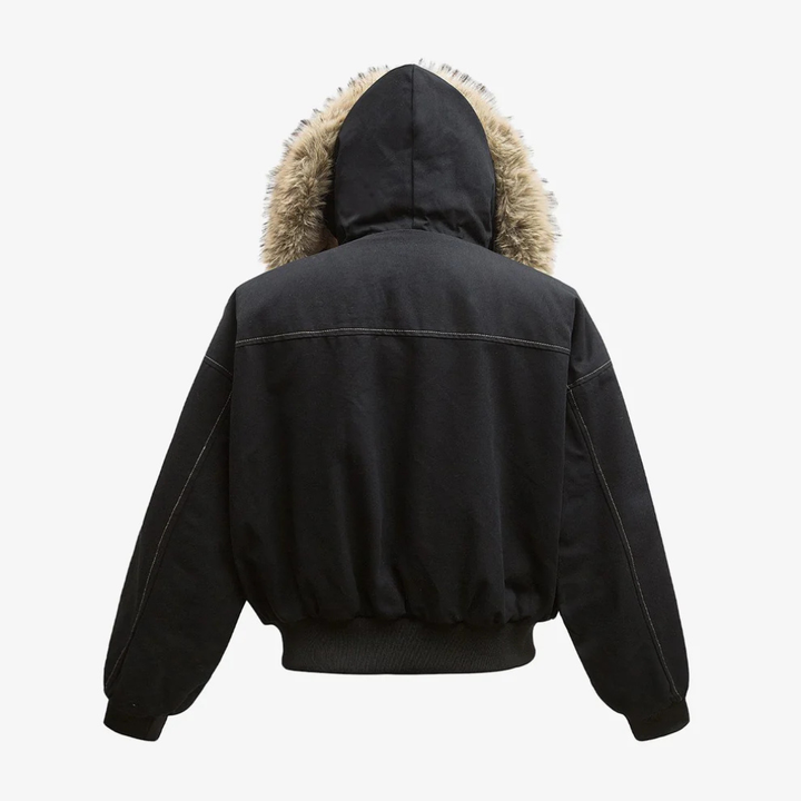 Faux Fur Lined Zip Up Winter Hooded Bomber Jacket